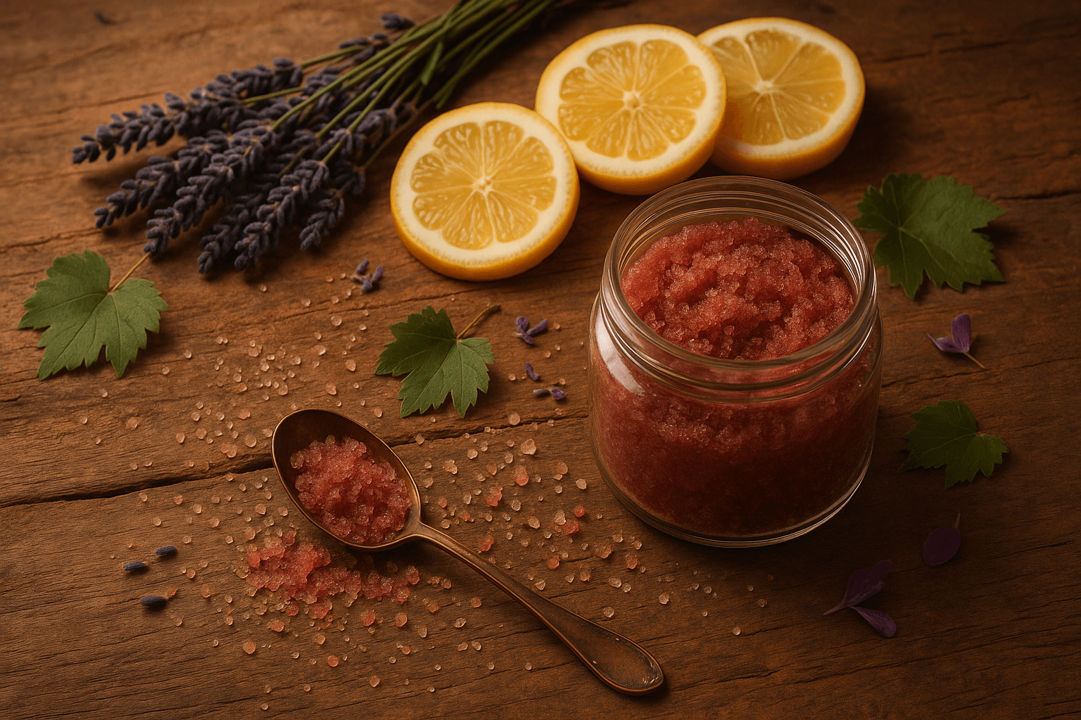 Sugar, citrus, and botanicals styled for an artisan scrub